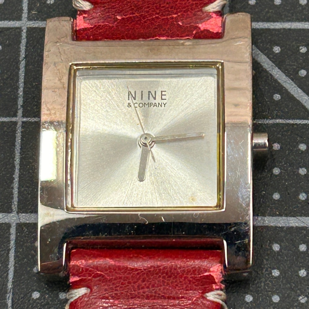 Nine & Company Womens‎ Square Watch Red Whipstitch Strap 9C/5070 Y121E